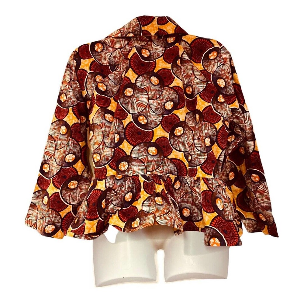 Ashro 100% Cotton African Print Double Peplum Wrap Ruffle Skirt Set Church Suit - Picture 10 of 16